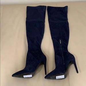 Kendall and Kylie dark blue suede thigh high boots